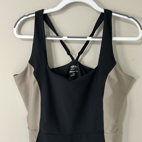 Abercrombie YPB sculptLUX Squareneck Onesie Onyx Colorblock Black Tan Sz XXL - Picture 5 of 14